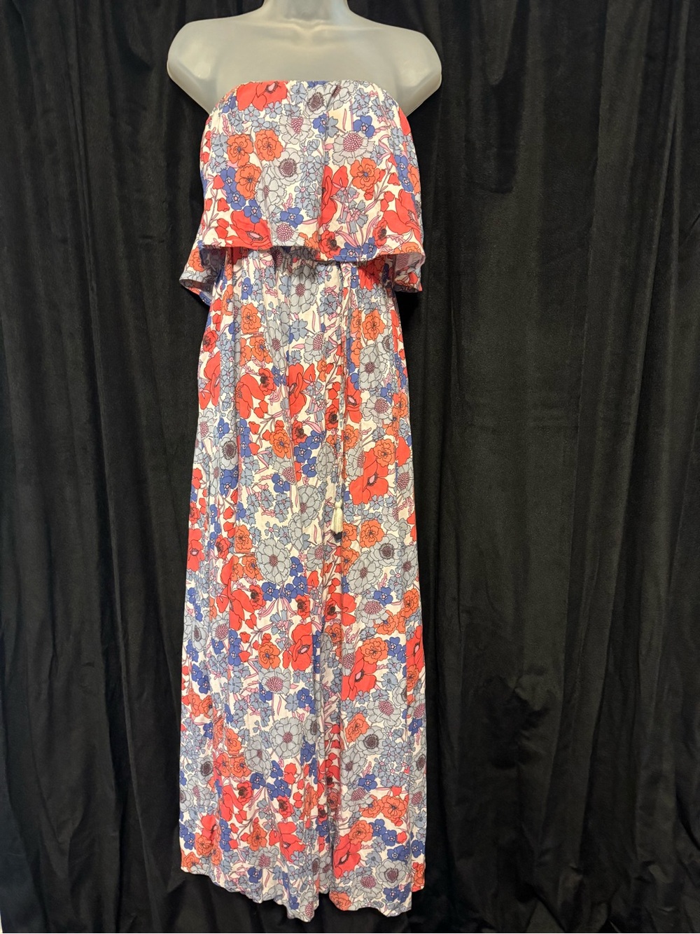 Floral Strapless Maxi Dress - Red & Blue